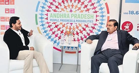 CM YS Jagan Mohan Reddy meets Adani Group of Companies Chairman Gautam Adani on the sidelines of the World Economic Forum at Davos on Sunday I Express