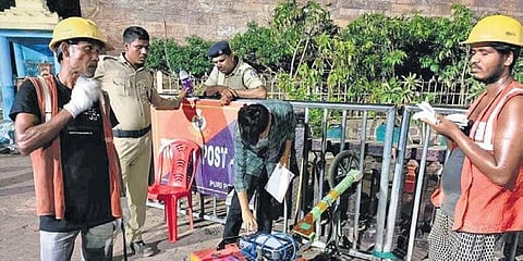 The GPR survey being carried out near Srimandir late at the night on Saturday.