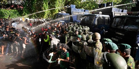 Police fire tear gas and water cannons to disperse protesting members in Sri Lanka. Image used for representational purpose only. (Photo | AP)
