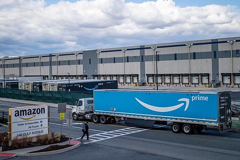 A truck arrives at the Amazon warehouse facility on the Staten Island borough of New York. (Photo | AP)