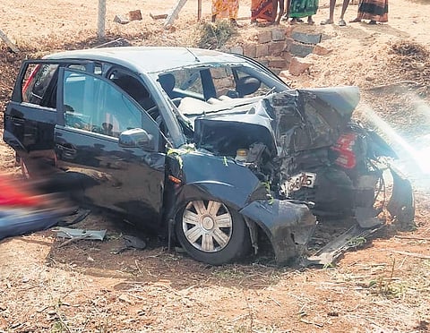The mangled remains of the car that met with the accident | Express