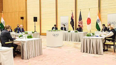 Prime Ministers during the Quad leaders summit meeting at Kantei Palace, in Tokyo, Tuesday. Representational purpose only. (Photo | PTI)