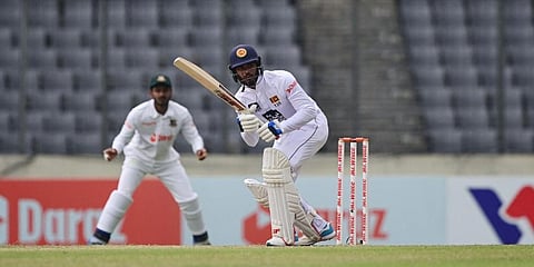 Sri Lanka's Dhananjaya de Silva (R) plays a shot during Day 3 of the 2nd Test match against Bangladesh at the Sher-e-Bangla National Cricket Stadium in Dhaka. (Photo| AFP)