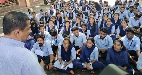 The dharna was staged under the ABVP banner (Photo | Special arrangement)