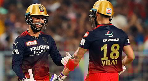 Rajat Patidar with Virat Kohli during the Eliminator against Lucknow Super Giants (Photo | ANI)