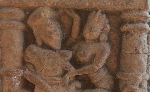 Sculpture showing Parvati’s ganas taking away Nandi in the same Chhattisgarh temple