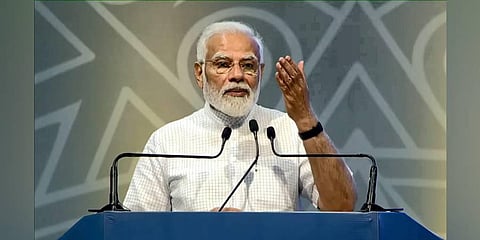 PM Modi during Drone Mahotsav at Delhi's Pragati maidan(Photo | PTI)