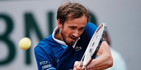 Daniil Medvedev plays a shot against Miomir Kecmanovic during their third round match at the French Open tennis tournament in Roland Garros stadium in Paris, France. (Photo | AP)