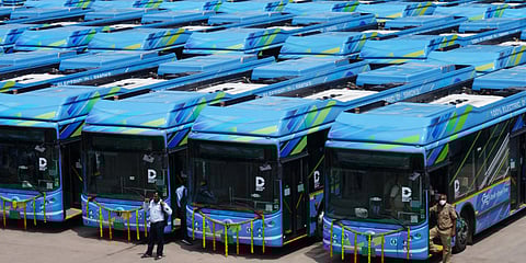 Electric buses parked bus depot . (Photo| Twitter)