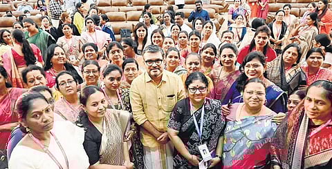 MB Rajesh, Veena George and R Bindu with participants at the National Women legislators Conference 2022, organised by the Kerala legislative assembly | Vincent Pulickal