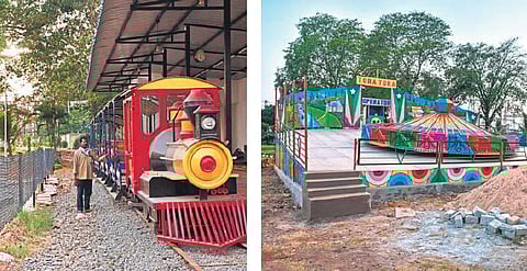 Vijayawada Municipal Corporation has set up toy train and tora tora ride as part of Rajiv Gandhi Park renovation works | Prasant Madugula