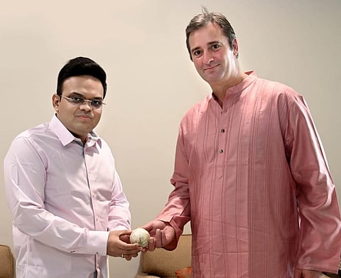 BCCI secretary Jay Shah and Jason Warne(Photo | Twitter)