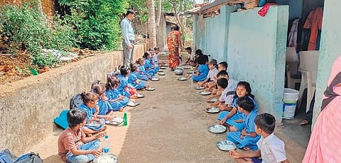 Students having lunch at the house of the school headmistress. (Photo| EPS)