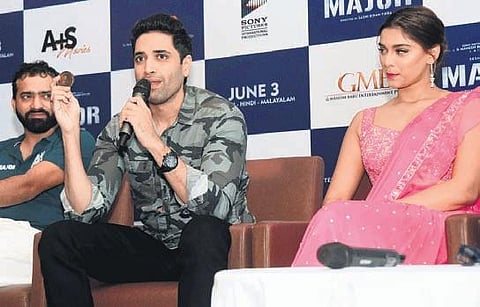 Actor Adivi Sesh and other cast take part in a promotional event of Major movie, in Visakhapatnam on Sunday | G Satyanarayana