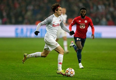 Salzburg's Brenden Aaronson runs with the ball during the Champions League . (Photo | AP)