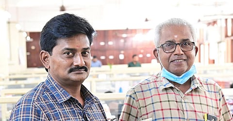 Dr M Pradeep Kumar and N Ramesh at the lottery directorate in Thiruvananthapuram. (Photo | Express)
