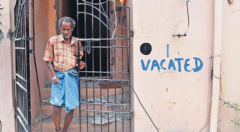 A house marked for demolition at Govindasamy Nagar. (Photo | R Satish Babu, EPS)