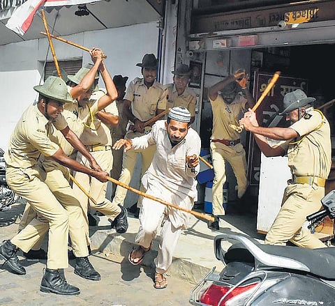 Police baton charge protesters following communal clashes that broke out in Jalori Gate area, in Jodhpur, Rajasthan on Tuesday | PTI
