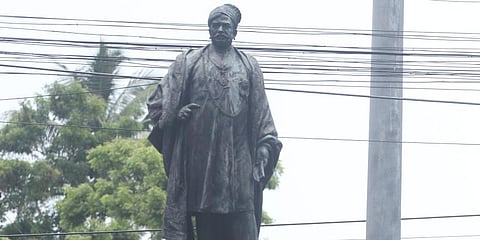 Sculpture of Madhava Rao, former Travancore Dewan, in Thiruvananthapuram’s Statue Junction.