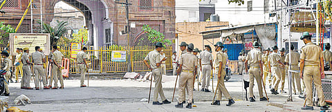 Police personnel keep vigil during curfew in Jodhpur on Wednesday (Photo | PTI)