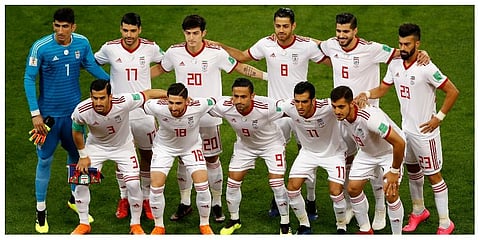Iran national soccer team players pose prior to the start of the group B match between Iran and Portugal at the 2018 soccer World Cup. (Photo | AP)