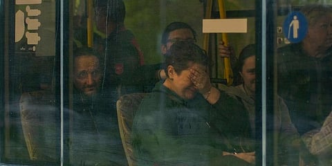 From left, Serhii Tsybulchenko, Ihor Trotsak, Tetyana Trotsak and Elina Tsybulchenko, who fled from the Azovstal steel plant in Mariupol. (Photo | AP)