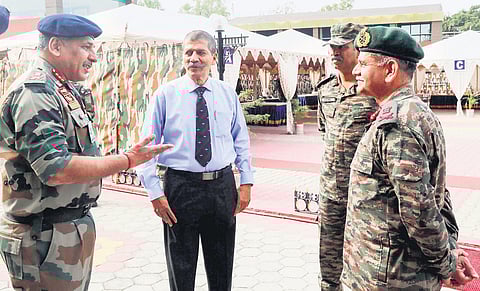 Northern Command commander  Lt Gen Upendra Dwivedi (right) with senior army brass in Jammu | Pti
