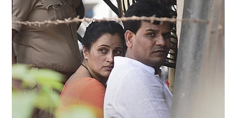 MP Navneet Rana at Santacruz Station, after she along with her husband Ravi Rana were arrested for promoting enmity between different groups.(File Photo | PTI)