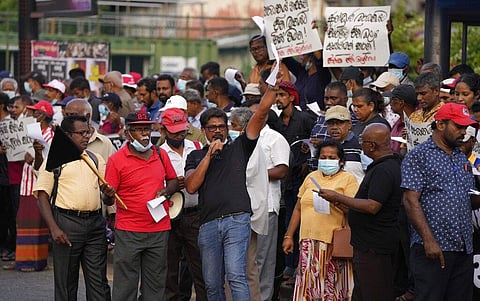 National People's Power supporters shout slogans during a protest in Colombo, Sri Lanka, Saturday, May 7, 2022. (Photo | AP)
