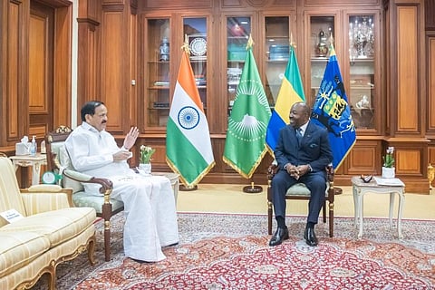 Vice President M Venkaiah Naidu With Gabon's President Ali Bongo Ondimba. (Photo | Twitter,@VPSecretariat)