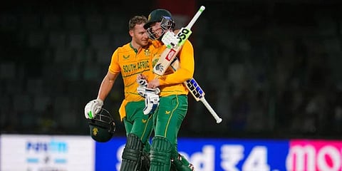 Top-knocks by Rassie van der Dussen and David Miller took South Africa to a seven-wicket over India in the first T20I. (Photo | AP)