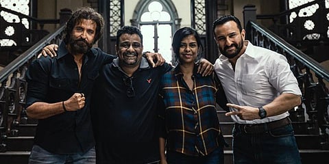 (From L) Hrithik Roshan, filmmaker duo Pushkar and Gayatri and Saif Ali Khan. (Photo| Instagram)