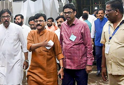 Shiv Sena winning candidate Sanjay Raut after being elected as a member of Rajya Sabha from Maharashtra, in Mumbai. (Photo | PTI)