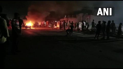 Clashes broke out in Murshidabad district. Police personnel at the spot. (Photo | ANI Twitter)