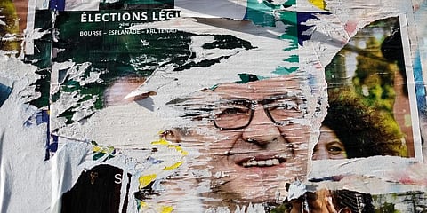 A view of an election poster for the upcoming parliamentary election with the face of Jean-Luc Melenchon, the leader of the far left opposition party, in Strasbourg, eastern France. (Photo | AP)