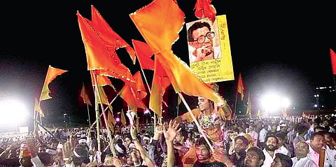 Maha Vikas Aghadi (MVA) flags for representational purposes.