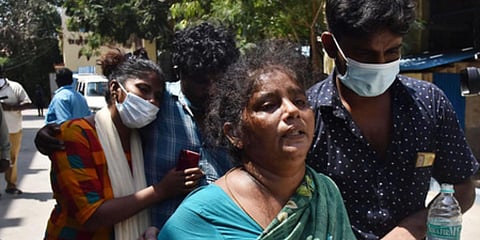 Usharani, mother of Rajasekar, at the Stanley Hospital. (Photo| P Jawahar, EPS)