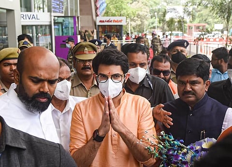 Maharashtra Minister Aaditya Thackeray on his arrival at the airport in Lucknow, Wednesday, June 15, 2022.  (Photo | PTI)