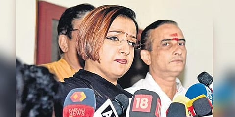 Swapna Suresh addressing media in Kochi on Tuesday | A Sanesh