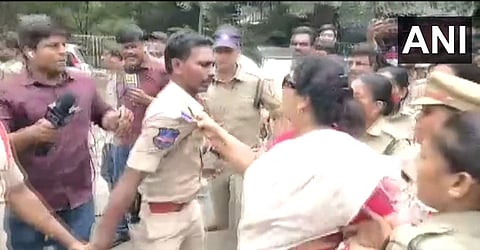 Renuka Chowdhury holds cop by his collar at stir against Gandhi's ED grilling, case filed