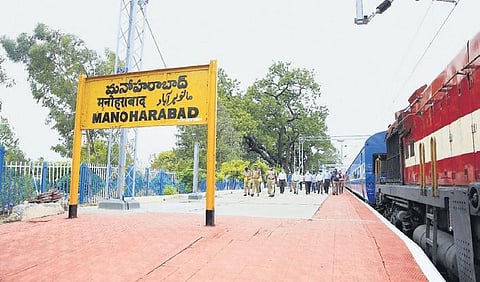 A view of the Manoharabad railway station all set to receive passengers