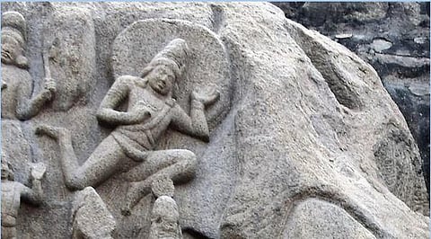 Detail of Siva and Bhagiratha at Mahabalipuram.