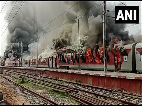 The movement of trains was affected due to the protests. (Photo | ANI)