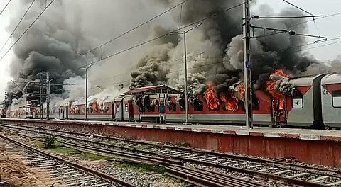 Trains were set ablaze at different locations in the state( Photo | Express)