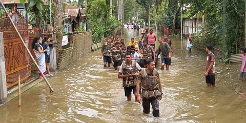 Captain Rupam Das leads a battalion of army jawans during floods in Assam. (Photo| EPS)