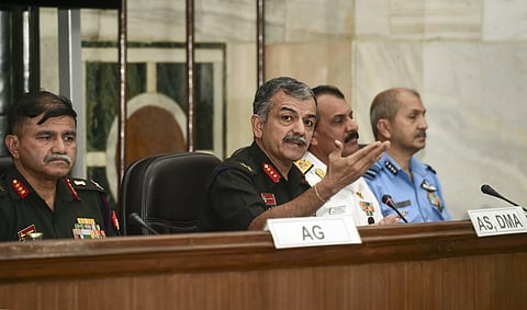 Department of Military Affairs Additional Secretary Lt. Gen Anil Puri addresses a press conference on the 'Agnipath' scheme, at the Ministry of Defence, in New Delhi, June 19, 2022. (Photo | PTI)
