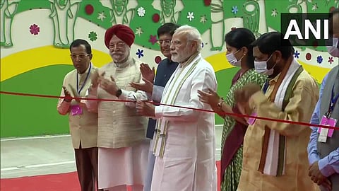 Prime Minister Narendra Modi inaugurates the Pragati Maidan Integrated Transit Corridor project in New Delhi on Sunday. (Photo | ANI Twitter)