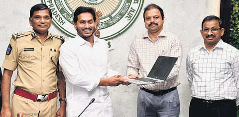 Andhra Pradesh CM YS Jagan Mohan Reddy launches “ACB 14400” mobile app at Tadepalli on Wednesday. (Photo| EPS)