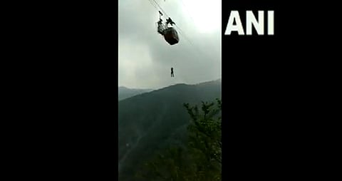 Rescue operations underway at Parwanoo Timber Trail, on Monday. (Photo | Screengrab of ANI video)