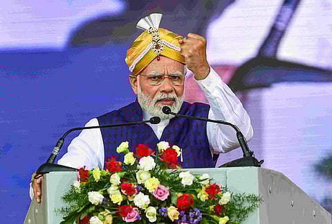 Prime Minister Narendra Modi addresses the launch ceremony of railway and road projects in Bengaluru, on June 20, 2022. (Photo | PTI)